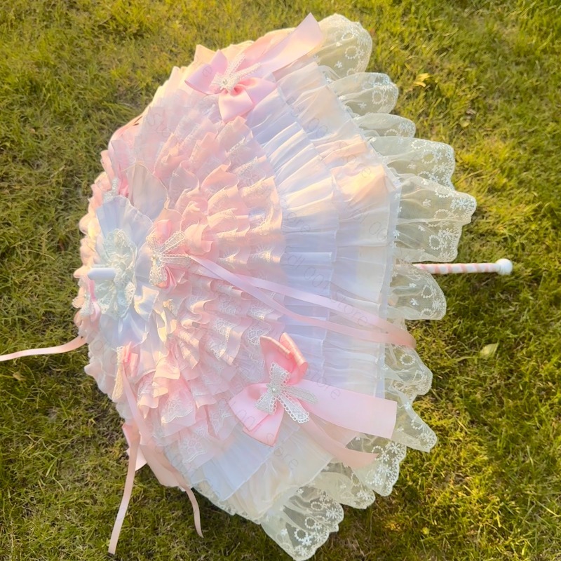 Photography Umbrella - Pembe Beyaz Kelebek Şemsiye, El Yapımı
